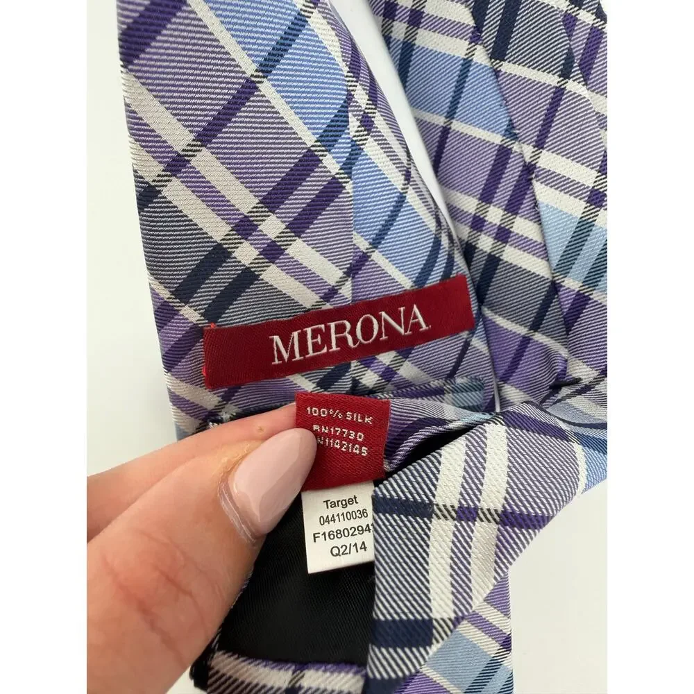 Silk necktie, Merona purple plaid pattern